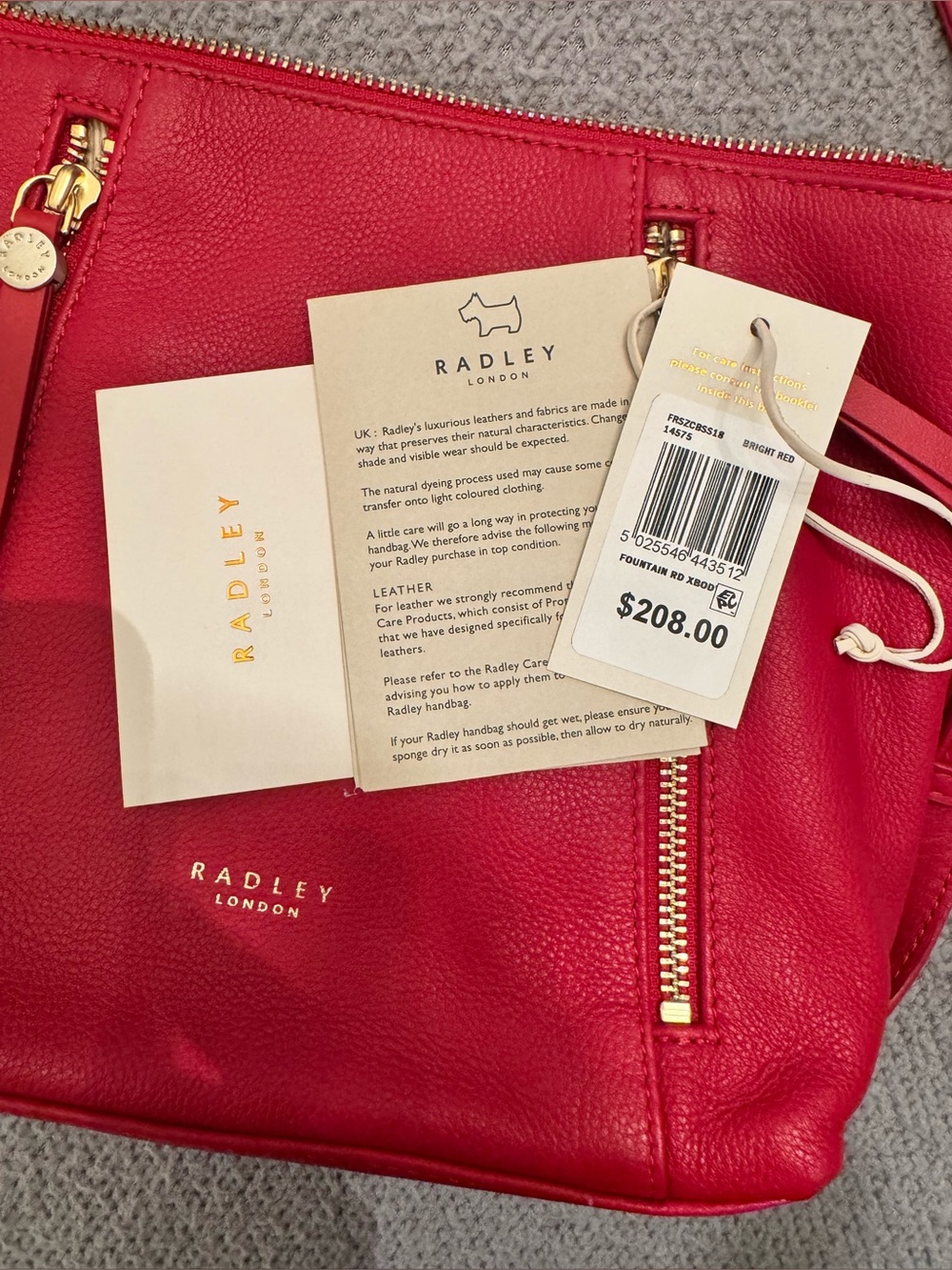 RADLEY LONDON Red Pebbled Leather Shoulder Bag with Gold Hardware